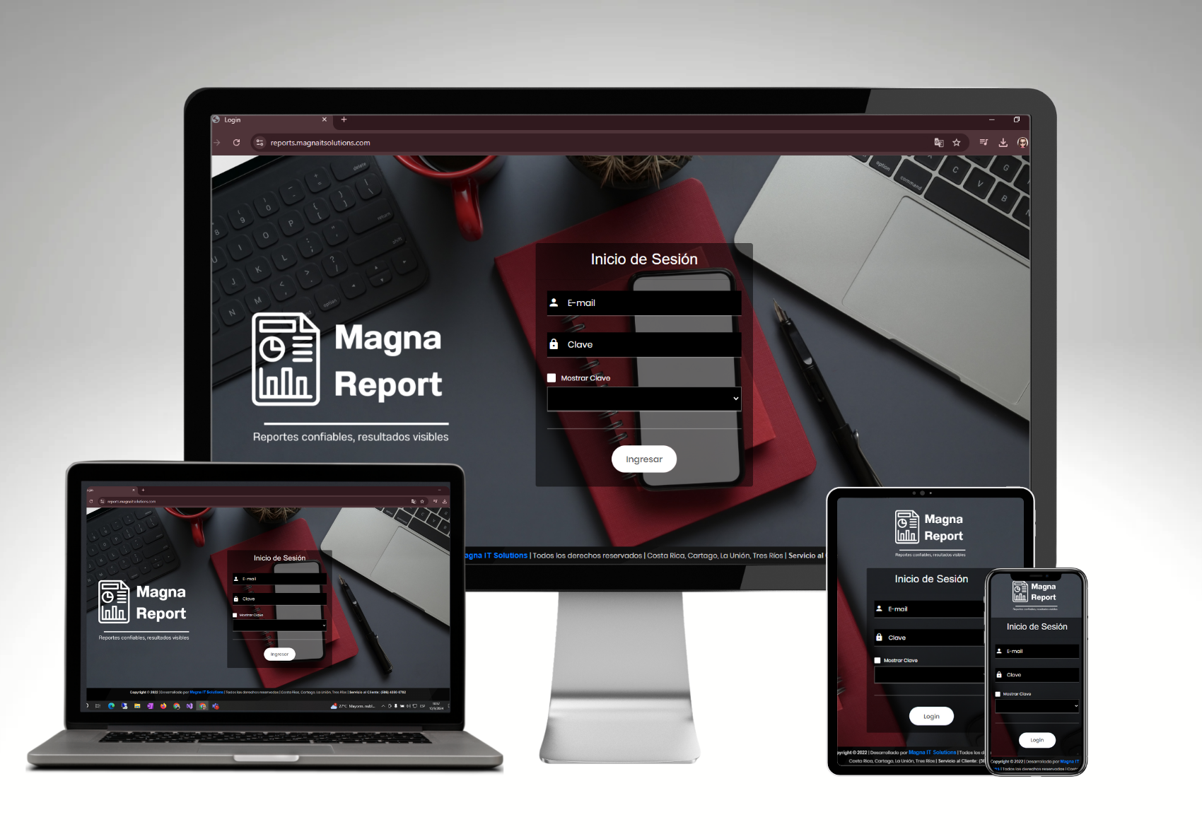 Interfaz de MagnaReport de Magna IT Solutions: plataforma de generación de reportes ejecutivos, minutas de reunión y seguimiento.