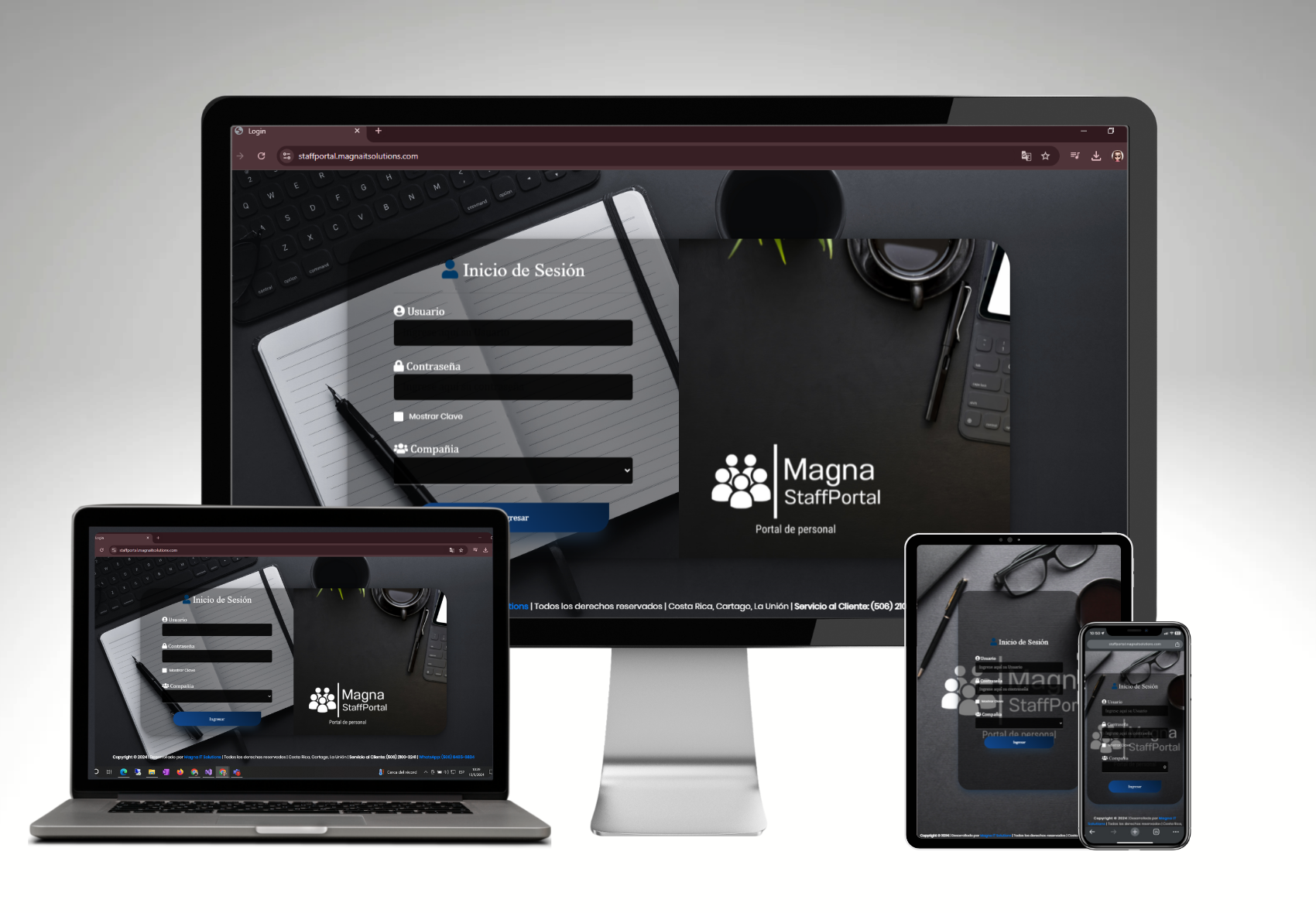 Captura del StaffPortal de Magna IT Solutions: plataforma de autogestión para empleados con acceso a nómina, beneficios y documentos personales.